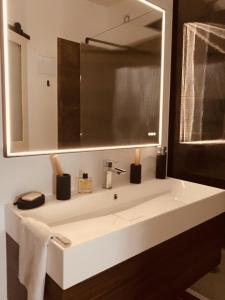 蒙彼利埃Casa Roma Montpellier Bed&Breakfast chambres d hôte的浴室设有白色水槽和镜子
