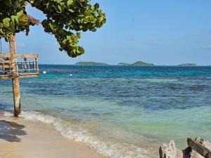 Mayreau IslandWild Lotus Glamping - Mayreau, Tobago Cays的海滩上设有码头,享有海景