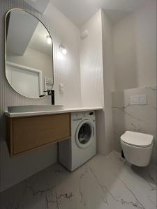 斯克拉斯卡波伦巴Ostoja_Szklarska_Poręba的一间带洗衣机和镜子的浴室