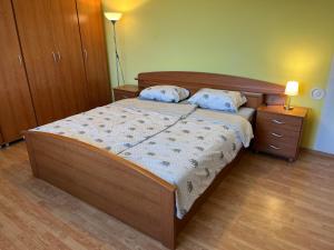 Sveti Jurij ob ŠčavniciHouse in the Village - Stajnko的一间卧室配有一张带两个枕头的大木床