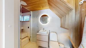 列维Levi Aurora Igloo的一间带水槽和镜子的小浴室