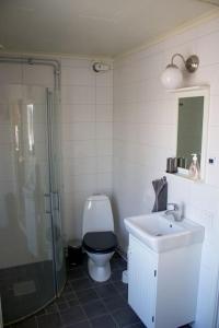 法伦Scoutstugan & Bagarstugan的浴室配有卫生间、淋浴和盥洗盆。