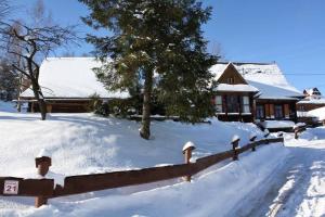 布泽吉DZIUPLA - Berghaus in der Tatra mit Holzsauna的雪覆盖的院子,围栏和房子