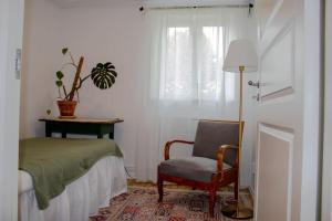 博伦厄Modern countryside apartments的卧室配有床、椅子和窗户。