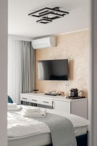 坎普朗莫道尼斯D&D Relax SPA Bucovina的酒店客房设有两张床和一台平面电视。