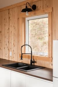 NouvelleLe Martin Pecheur 2 chambres的厨房设有水槽和窗户。