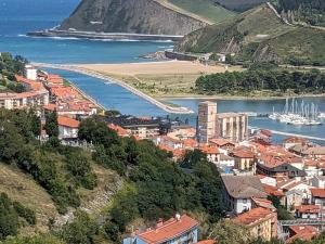 扎马亚Zumaia Basque Alai的山坡上的城镇,有水体