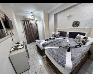 索哈杰Al Amir Palace Hotel的酒店客房设有两张床和电视。