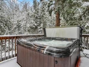 加文门特营Govy Alpine Getaway的雪地甲板上的热水浴池