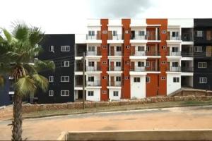 Kwabenyan2 bedrooms Apartment, Hillview of Accra的前面有棕榈树的建筑