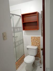 圣巴托洛EDIFICIO MARIA KIAN的一间带卫生间和玻璃淋浴间的浴室