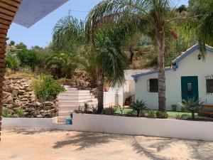 马拉加Casa Rural Los Almendros的前面有棕榈树的房子
