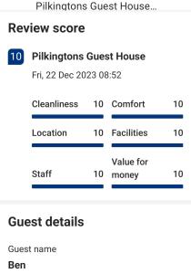 阿克灵顿Pilkingtons Guest House Accrington的特权宾馆手机屏幕的截图