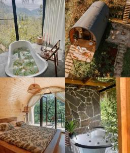Zeda Ch'khutunet'iWoodhide - Cottages near Batumi, Georgia的一张相串的照片,配有浴缸和一个房间