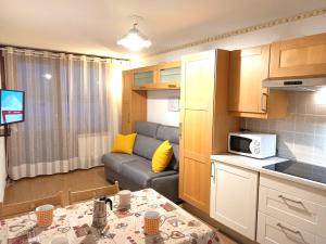 布勒伊-切尔维尼亚Fagus Cervinia apartment Vda Vacanze in Vetta CIR 0206的带沙发的小客厅和厨房