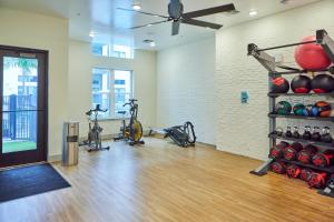坦帕Perfect Getaway Rentals LLC的健身房设有健身自行车和吊扇