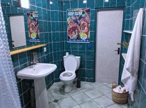 巴统Palm Hostel的一间带卫生间和水槽的浴室