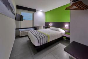 坎昆City Express Junior by Marriott Cancun的一间卧室配有一张带绿色墙壁的床