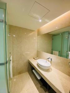 嘉义市钰通大饭店的一间带水槽和淋浴的浴室