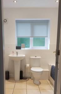 卡纳芬Peaceful marina-side house in north Wales的一间带水槽和卫生间的浴室以及窗户。