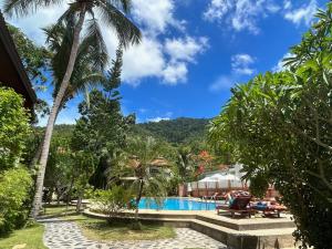 通奈潘海滩帕岸岛哈瓦那海滩度假酒店的棕榈树度假村的游泳池景