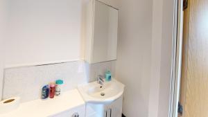 诺丁汉Flat 302 Centre Nottingham的白色的浴室设有水槽和镜子