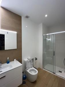 马拉加Suites Larios的浴室配有卫生间、盥洗盆和淋浴。