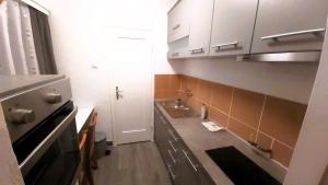 维罗维蒂察Mikesh的小厨房配有白色橱柜和水槽