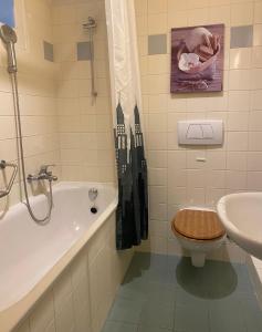 日内瓦HOCORAS Apartment的带浴缸、卫生间和盥洗盆的浴室