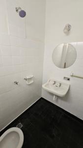 马德普拉塔Hotel Rid的一间带水槽、镜子和卫生间的浴室