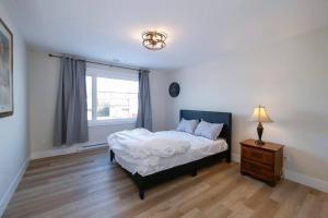 蒙克顿Luxury Home In Moncton的一间卧室配有一张床、一个梳妆台和一扇窗户。