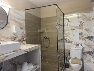 莱瓦贾CENTRAL VIEW ΜΙΔΕΙΑ的带淋浴、卫生间和盥洗盆的浴室