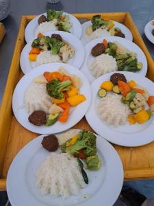 Naj‘ TinjārMiskaa Nubian House的盘子,盘子,有米,有蔬菜