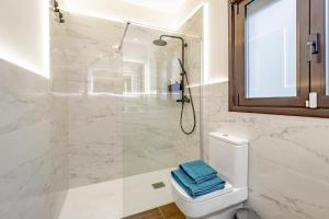 希洪Apartamentos Begoña的带淋浴和卫生间的白色浴室