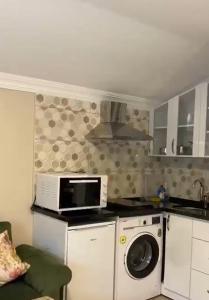 乌宗Aygün Suites Hotel&Bungalow UZUNGÖL的厨房配有洗衣机和微波炉。