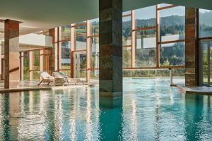 特洛普拉赫福肯斯坦卡琳兹亚酒店 的山景建筑内的游泳池