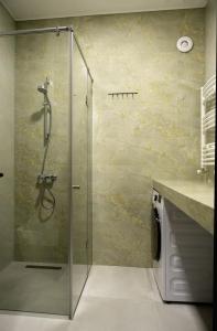泰拉维Villa Tiffany的浴室里设有玻璃门淋浴