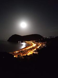利帕里B&B Antico Palmento的夜晚与月亮的海滩景色