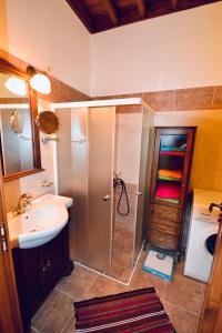 阿彻奇洛斯Villa Patitiri Traditional House的带淋浴、盥洗盆和淋浴的浴室