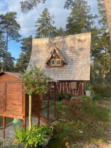 GothemFairytale tinyhouse near the sea - Häxans hus的一座带鹅卵石屋顶的小房子