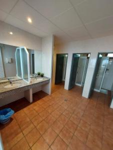 埃斯波特Camping Solau的一间带两个盥洗盆和镜子的大浴室
