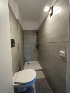 奥尔珀Ferienwohnung & Zimmer的一间带卫生间和淋浴的小浴室