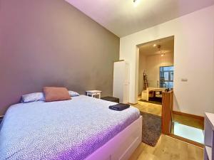 布鲁塞尔Cosy Apartment Brussels - Flagey的一间卧室配有一张床,另一间卧室配有桌子