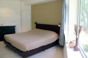 ValtheEco Lodge Drenthe的一间卧室设有一张床和一个窗口