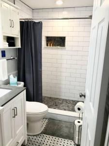 达尼丁In the Heart of Downtown Dunedin One Bedroom Apt NO PETS的白色的浴室设有卫生间和淋浴。