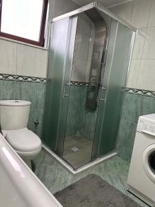 StalinAlbanian Gem in Kuçovë的带淋浴、卫生间和盥洗盆的浴室