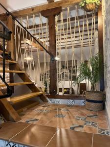 乌贝达Casa Mirador的带有盆栽植物的房间的楼梯