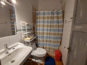 维纳德马Casa Grande En Recreo的浴室配有水槽、卫生间和浴帘