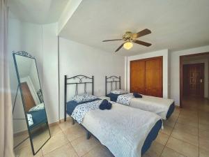 洛斯克里斯蒂亚诺斯CASA VARGAS-TENERIFE的一间卧室配有两张床和吊扇