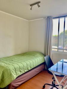 维纳德马Departamento Alto Libertad Meseta Coraceros的一间卧室配有一张床、一张书桌和一个窗户。